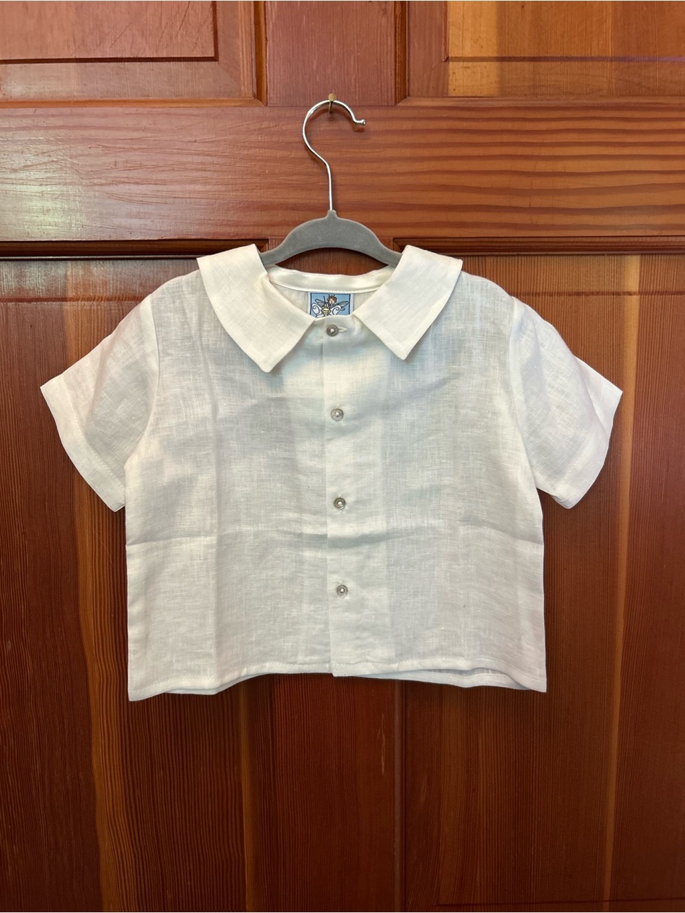 Classic White Linen Peter Pan Collar Shirt for Kids